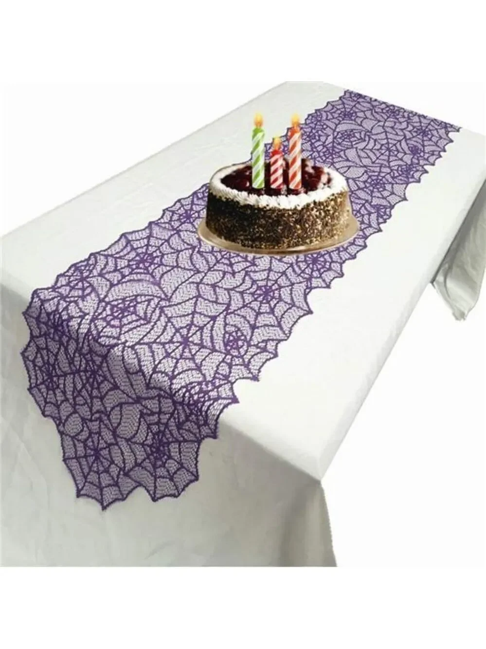 Halloween spider web lace table runner purple spooky party decoration dining roo